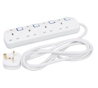 Powermaster Extension Lead With Individual Switches 4 Gang Sockets 13A With Neon Power Indicators - 2M Length