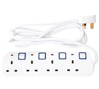 Powermaster Switched Extension Lead 4-Gang - 2m, 13A with Neon Power Indicator & Individual Switches for Each Socket, 230V (341158)
