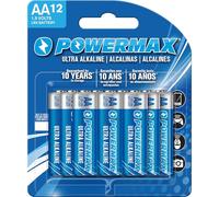 Powermax 12-Count Double AA Batteries, Ultra Long Lasting Alkaline Battery Blister Pack, 10-Year Shelf Life