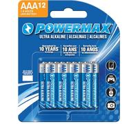 Powermax 12-Count Triple AAA Batteries, Ultra Long Lasting Alkaline Battery Blister Pack, 10-Year Shelf Life