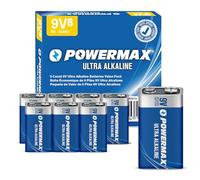 Powermax 8 x 9V Alkaline Batteries, Ultra Long Lasting, 7 Year Life, Resealable Packaging