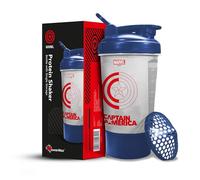 PowerMax X Marvel MSB-6S Captain America Marvel Edition Shaker Bottle 600ml, 100% Leakproof Guarantee Sipper Bottle Ideal for Protein, Pre-Workout and BCAAS, BPA Free Material, Plastic (Clear)