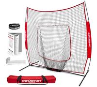 PowerNet Baseball Softball Practice Net 7x7 with Baseball Accessories for Practice Pitching & Batting, Ball Caddy, Weighted Baseballs, Tee (Red Net)