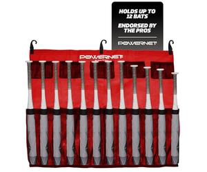 PowerNet Hanging Bat Bag Caddy for Baseball and Softball Teams | Hangs on Fence and Holds Up to 12 Bats | Keeps Players Ready and Dugout Organized (Red)