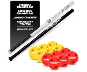 PowerNet Overload & Underload Training Baseball Bat Bundle, Baseball Training Equipment for Improved Speed, Power & Coordination (2 Bats + 12 Balls)