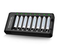 POWEROWL 8 Pcs 1000mAh AAA Rechargeable Batteries and 8 Slot Smart Battery Charger Set, USB Fast Charging for Ni-MH Triple A Batteries