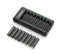POWEROWL 8 Pcs 2800mAh Pro AA Rechargeable Batteries with 8 Slot Smart Battery Charger Set, USB Fast Charging for Ni-MH Rechargeable Batteries