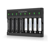 POWEROWL AA AAA Rechargeable Batteries with Charger, 8 Slots Battery Charger (FY-828), Independent Slot, USB Fast Charging for Ni-MH Rechargeable Batteries