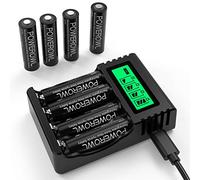 POWEROWL AA Rechargeable Batteries with Charger, 8 Pcs AA 2800mAh Ni-MH with Smart 4 Bay Battery Charger (USB Fast Charging, Independent Slot)