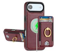 POWEROWL For iPhone 17 Air Phone Case Card Holder, Detachable Wallet Case with Grip, RFID Blocking, Compatible with Magsafe, for Women men, Wine Red