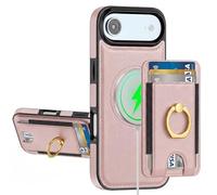 POWEROWL For iPhone 17 Air Wallet Case Card Holder, RFID Blocking, Kickstand, Shockproof, Compatible with Magsafe 2 in 1 Detachable Phone Cover for Women men, Rose Gold