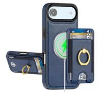 POWEROWL For iPhone 17 Air Wallet Case Card Holder, RFID Blocking, Kickstand, Shockproof, Compatible with Magsafe 2 in 1 Detachable Phone Cover for Women men, Blue
