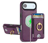 POWEROWL for iPhone 17 Air Wallet Case Card Holder, RFID Blocking, Kickstand, Shockproof, Compatible with Magsafe 2 in 1 Detachable Phone Cover for Women men, Purple