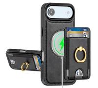 POWEROWL for iPhone 17 Air Wallet Case Card Holder, RFID Blocking, Kickstand, Shockproof, Compatible with Magsafe 2 in 1 Detachable Phone Cover for Women Men, Black