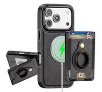 POWEROWL For iPhone 17 Pro Wallet Case Card Holder, RFID Blocking, Shockproof, Compatible with Magsafe 2 in 1 Detachable Phone Cover with Air Tag Holder for Women men, Black