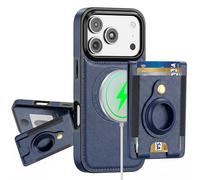 POWEROWL For iPhone 17 Pro Wallet Case Card Holder, RFID Blocking, Shockproof, Compatible with Magsafe 2 in 1 Detachable Phone Cover with Air Tag Holder for Women men, Blue