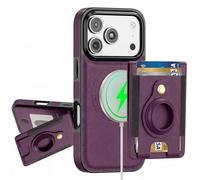 POWEROWL For iPhone 17 Pro Wallet Case Card Holder, RFID Blocking, Shockproof, Compatible with Magsafe 2 in 1 Detachable Phone Cover with Air Tag Holder for Women men, Purple