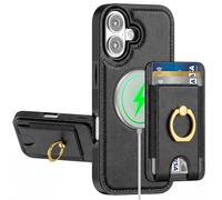 POWEROWL For iPhone 17 Wallet Case with Grip, Detachable Card Holder, RFID Blocking, Kickstand, Shockproof, Compatible with Magsafe 2 in 1 Phone Cover for Women men, Black