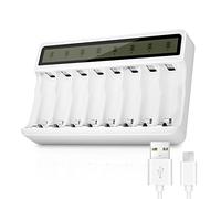 POWEROWL LCD 8-slot Battery Charger for AA AAA Ni-MH Rechargeable Batteries, 5V 2A USB Input, Fast Charging