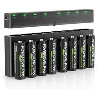 POWEROWL Rechargeable Lithium AA Batteries 8 Pack with Charger, 1.5V Stable Output 3000mWh 1.5V Lithium AA Battery for Blink Outdoor Camera with Lithium Charger Storage Box