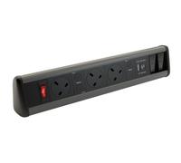 Powerpack Desktop Unit 3 x 5A sockets 2 x Cat6 Dual 5V 3.4A USB Black/Grey