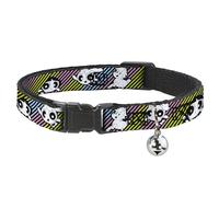 Powerpuff Girls Breakaway Cat Collar With Bell, Plastic Clip, Easy Adjustable, The Powerpuff Girls and Donny Stripe Black Multi Pastel, 8.5 to 12 Inches 0.5 Inch Wide