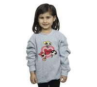 Powerpuff Girls Girl's Double Heart Sweatshirt in Grey | Size: 7-8 Years Powerpuff Girls Grey 7-8 Years