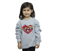 Powerpuff Girls Girl's Holding Hands Heart Sweatshirt in Grey | Size: 7-8 Years Powerpuff Girls Grey 7-8 Years