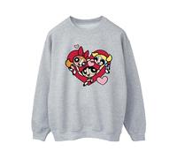 Powerpuff Girls Women's Holding Hands Heart Sweatshirt in Grey | Size: 3XL Powerpuff Girls Grey 3XL