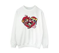 Powerpuff Girls Women's Holding Hands Heart Sweatshirt in White | Size: Large Powerpuff Girls White L