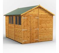 Powersheds Apex Roof Double Door Garden Shed 10ft x 8ft - Golden Brown