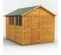 Powersheds Apex 10' x 8' Double Door Garden Shed, Brown