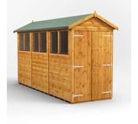 Powersheds Apex Roof Double Door Garden Shed 12ft x 4ft - Golden Brown