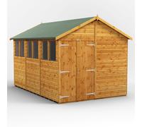 Powersheds Apex Roof Double Door Garden Shed 12ft x 8ft - Golden Brown