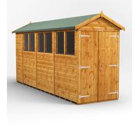 Powersheds Apex Roof Double Door Garden Shed 14ft x 4ft - Golden Brown