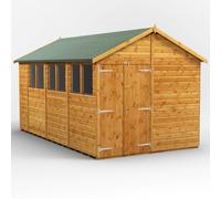 Powersheds Apex Roof Double Door Garden Shed 14ft x 8ft, Golden Brown Timber