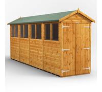 Powersheds Apex Roof Double Door Garden Shed 16ft x 4ft - Golden Brown