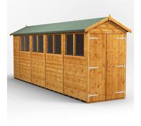 Powersheds Apex Roof Double Door Garden Shed 18ft x 4ft - Golden Brown