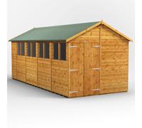 Power Sheds 18 x 8ft Double Door Apex Wooden Shed with Window - Size: 8 x 18ft - Brown - Powersheds - Wilko