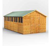 Powersheds Apex Roof Double Door Garden Shed, 20'x10', Golden Brown Timber Shiplap Tongue & Groove