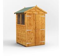 Powersheds Apex Roof Double Door Garden Shed 4ft x 4ft - Golden Brown