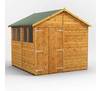 Powersheds Apex 8' x 8' Double Door Garden Shed, Brown
