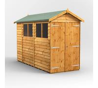 Powersheds Apex Roof Double Door Overlap Garden Shed 10ft x 4ft, Golden Brown Timber, Rustic