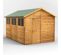 Powersheds Apex Roof Double Door Overlap Garden Shed 12ft x 8ft, Golden Brown Timber, Rustic