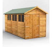 Powersheds Apex Roof Double Door Overlap Garden Shed 14ft x 6ft, Golden Brown Timber, Rustic