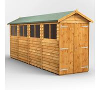 Powersheds Apex Roof Double Door Overlap Garden Shed, 16ft x 4ft, Golden Brown Timber Rustic