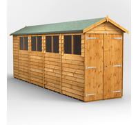 Powersheds Apex Roof Double Door Overlap Garden Shed 18ft x 4ft, Golden Brown Timber, Rustic
