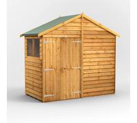 Powersheds Apex Roof Double Door Overlap Garden Shed 4ft x 8ft - Golden Brown