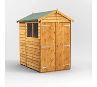 Powersheds Apex Roof Double Door Overlap Garden Shed 6ft x 4ft, Golden Brown Timber, Rustic