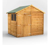 Powersheds 6x8 Overlap Apex Double Door Shed, Brown